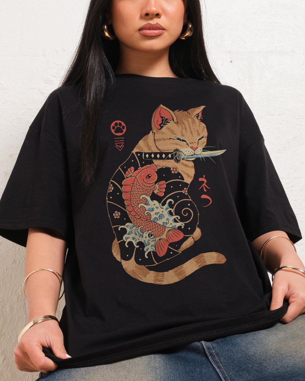 Alternative view of Carp Tattooed Cat T-Shirt