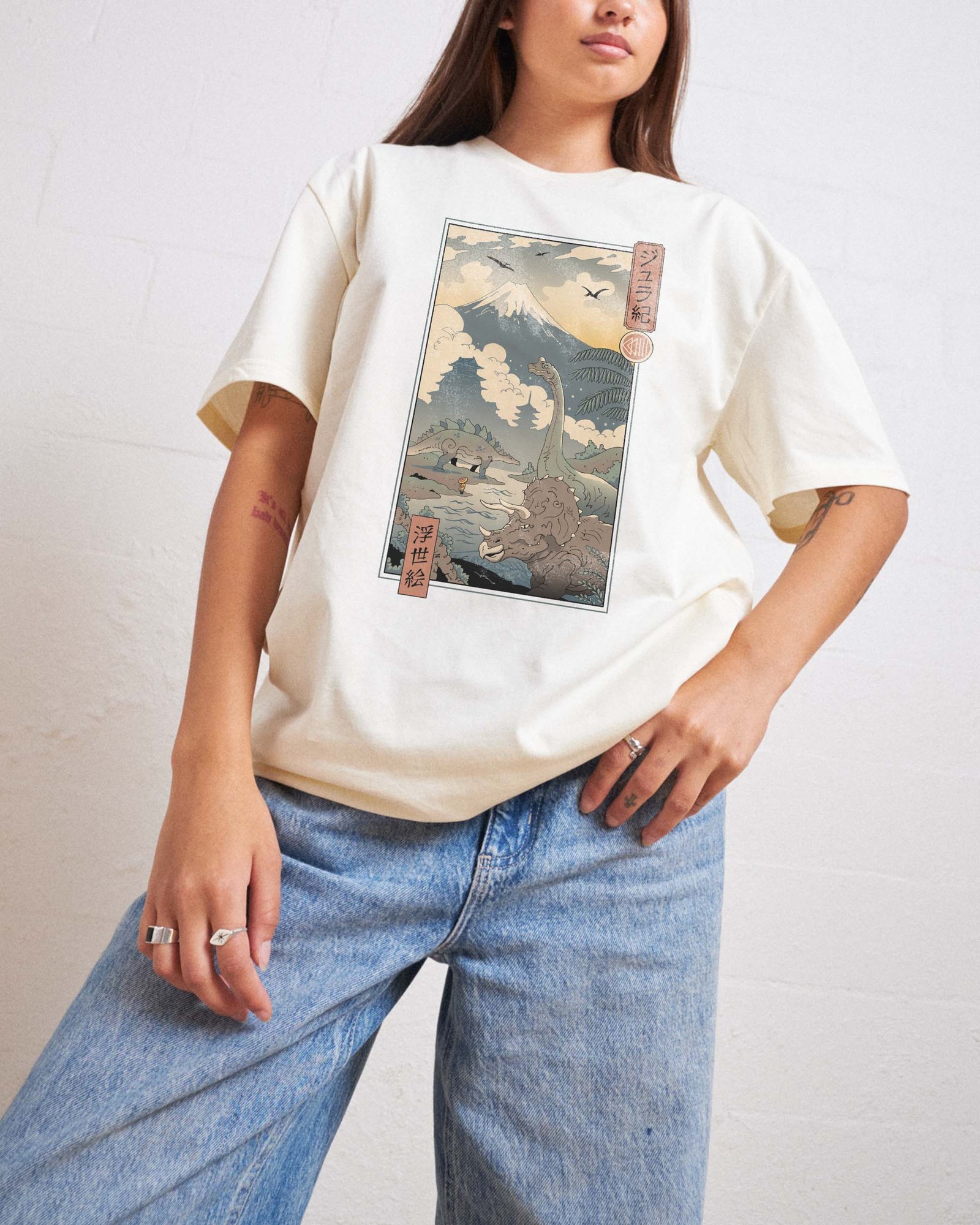 Alternative view of Jurassic Ukiyo-e 1 T-Shirt